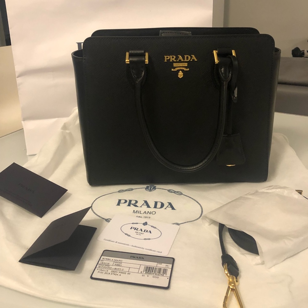 Brand New: Prada Saffiano Leather Handbag, Black